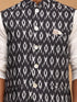 Vastramay Men's Black Ikkat Printed Cotton Nehru Jacket With White Kurta And Pyjama Set